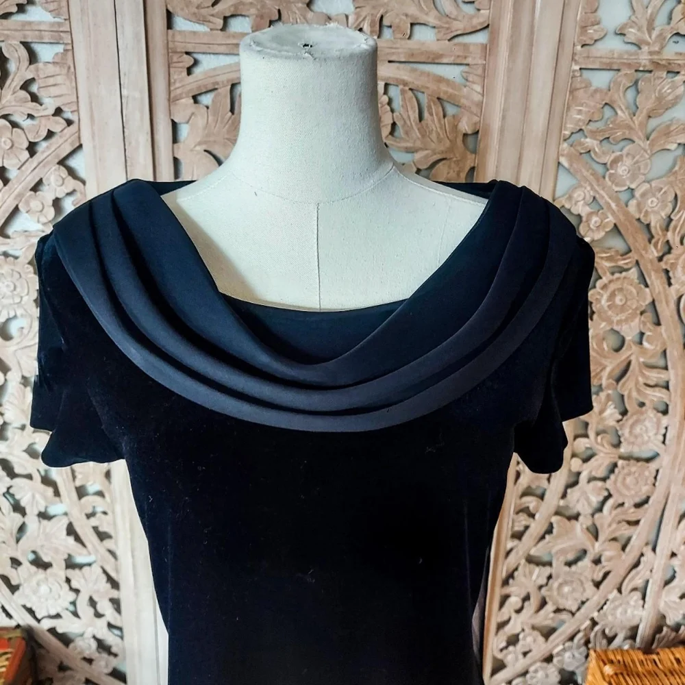 Vintage 1990s Black Velvet Scarf Formal Pencil Wiggle Maxi Dress - Picture 4 of 6